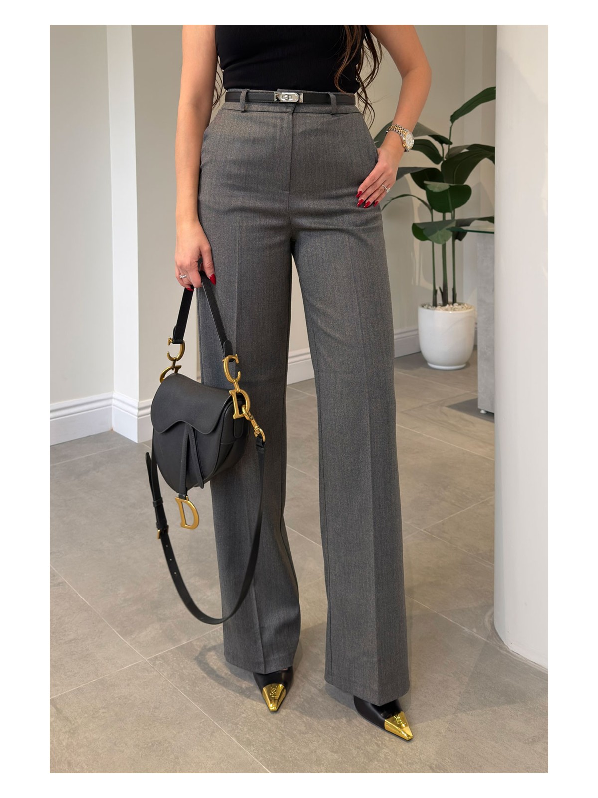 Magarde Balık Sırtı Poliviskon Pantolon- Antrasit