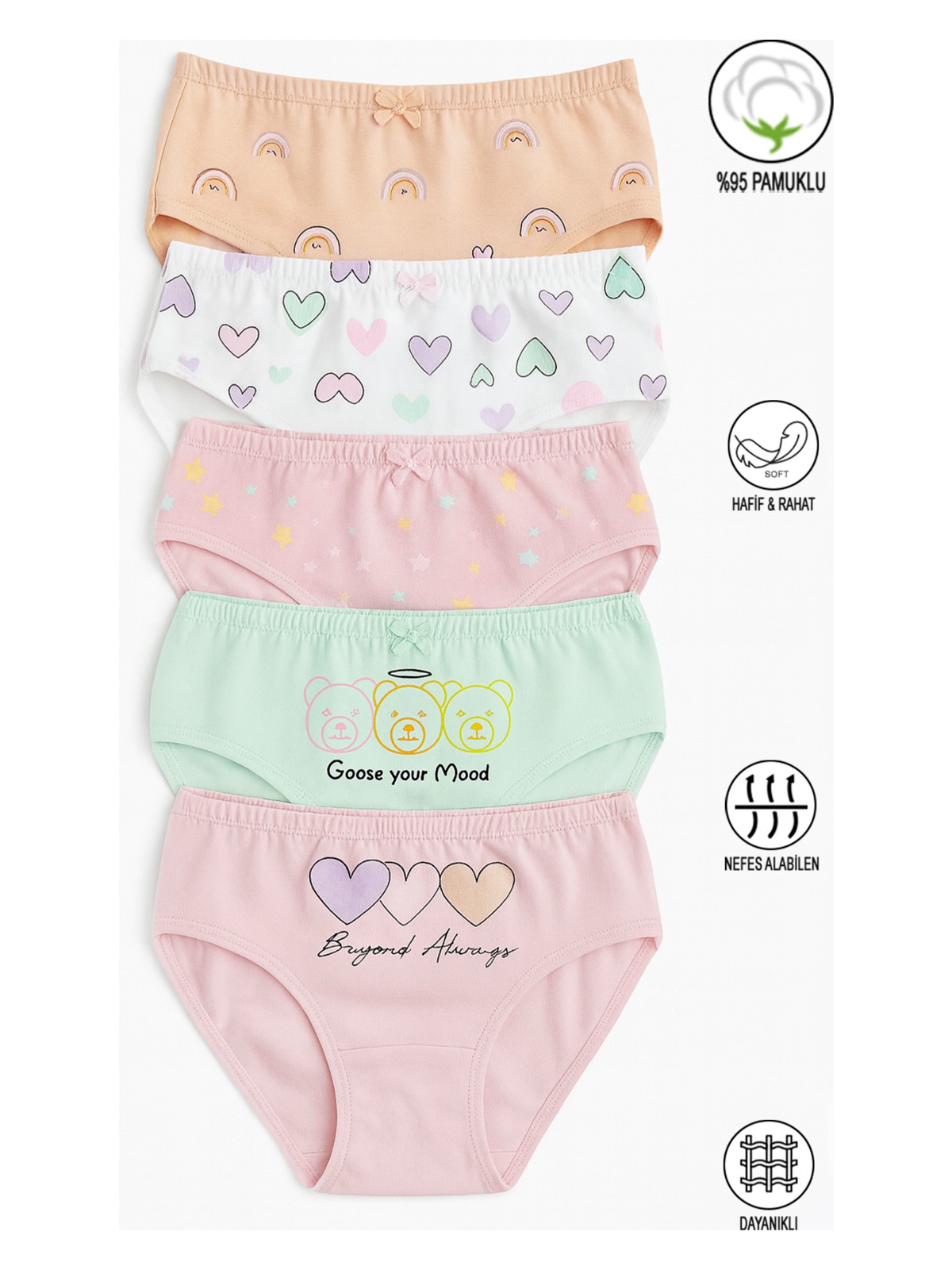 Özkan Underwear Özkan 41603 5'li Paket Kız Çocuk Karışık Renkli Desenli Pamuklu Yumuşak Slip Külot - Görsel 4