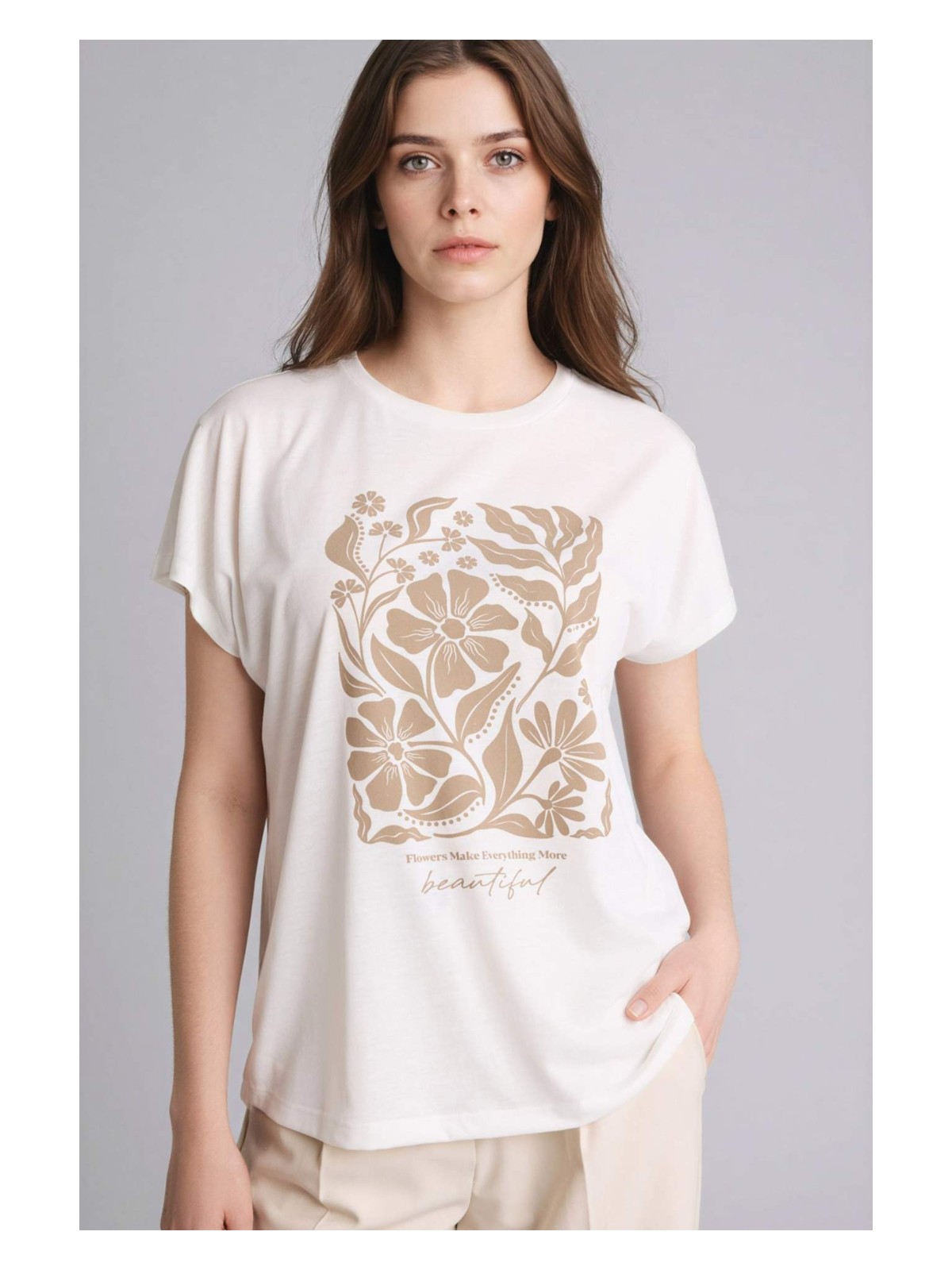 DeFacto Bisiklet Yaka Çiçekli Kısa Kollu Tişört G8804AX26SP