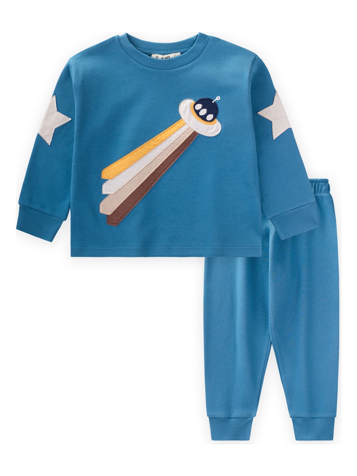 Cigit Uzay Aracı Aplikeli Pijama Takım 2-8 Yaş Indigo Mavi