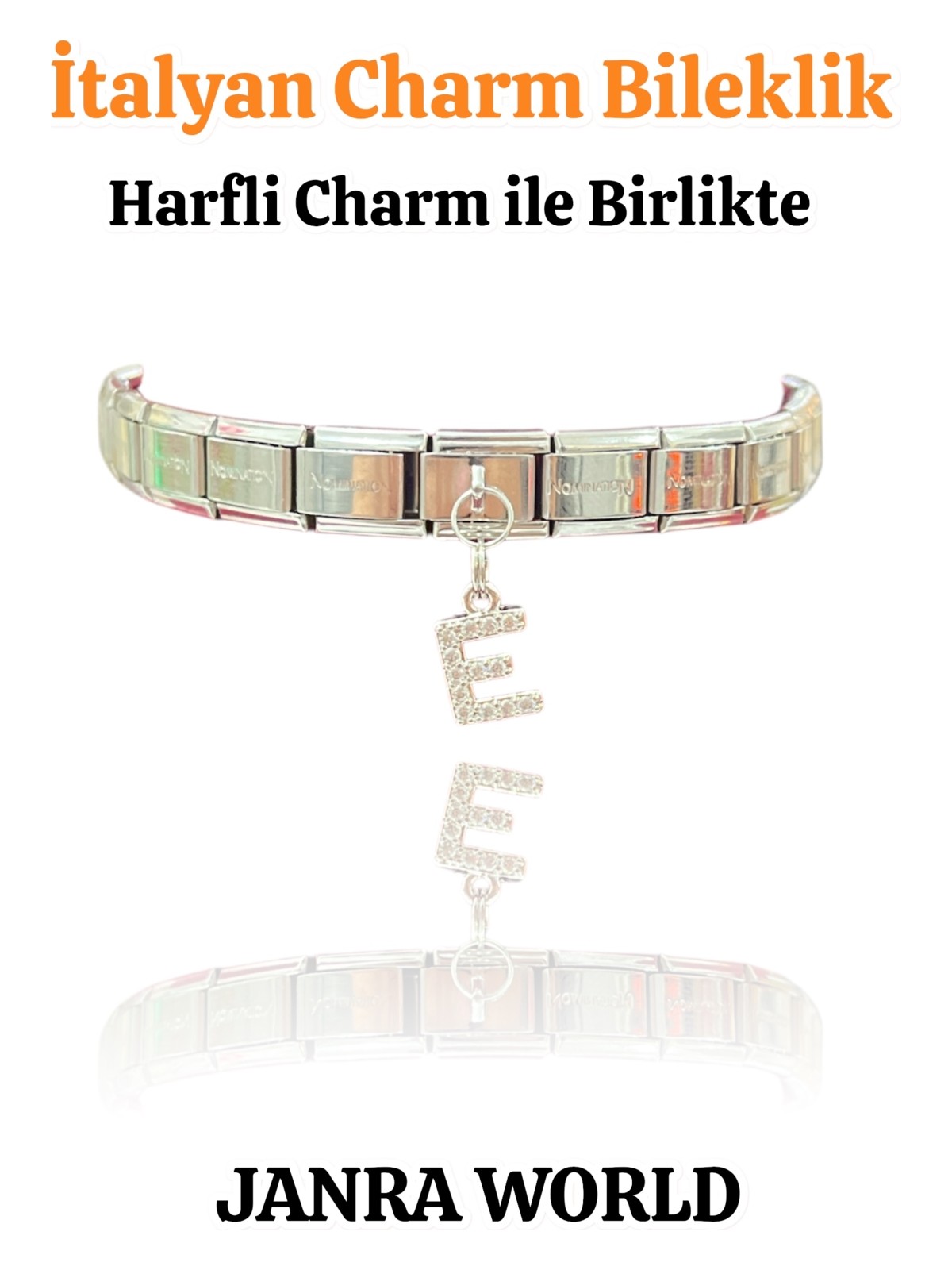 Janra World Italyan Charm Bileklik – Paslanmaz Çelik, Her Bileğe Uygun - Harfli Charm Ile Birlikte