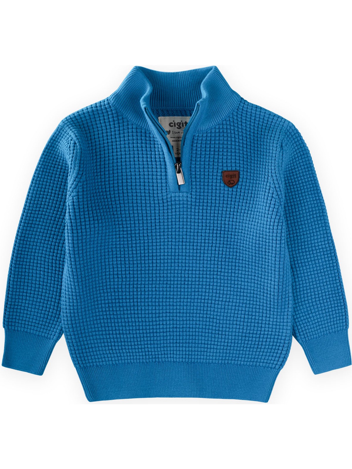 Cigit Selanik Triko Fermuarlı Kazak 2-11 Yaş Mavi