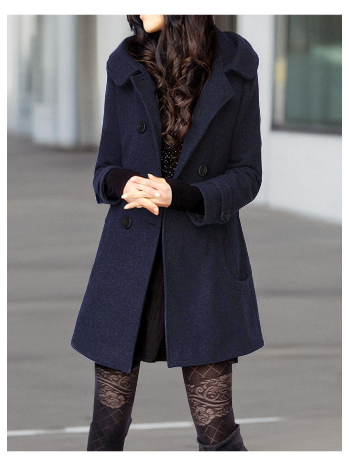 Barbora Yaka Detaylı Büyük Düğmeli Kaşe Kaban