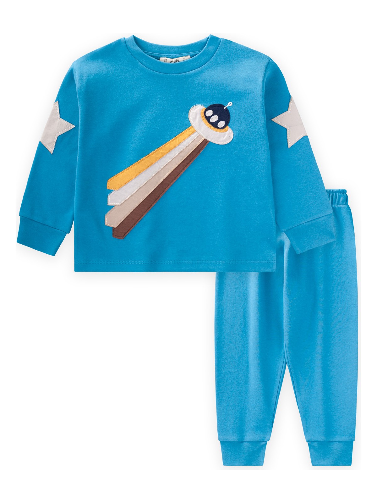 Cigit Uzay Aracı Aplikeli Pijama Takım 2-8 Yaş Gri - Görsel 6