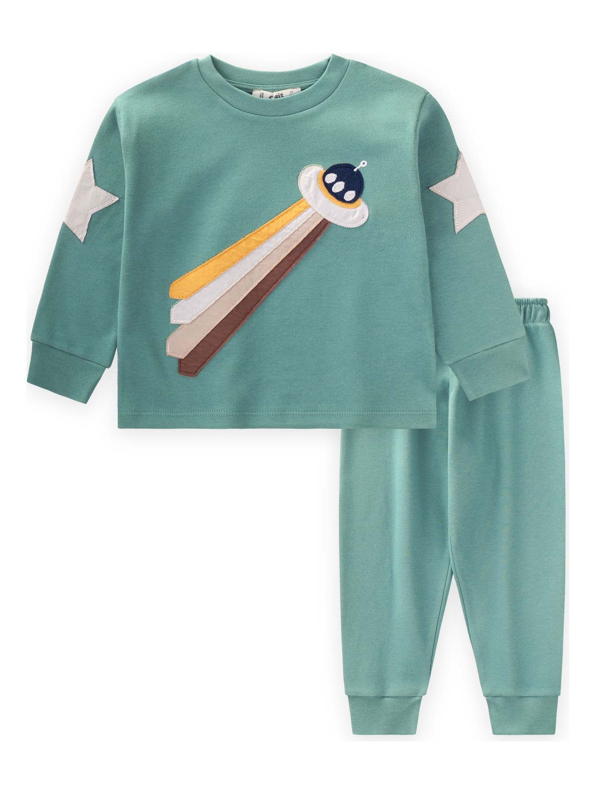 Cigit Uzay Aracı Aplikeli Pijama Takım 2-8 Yaş Mavi - Görsel 4