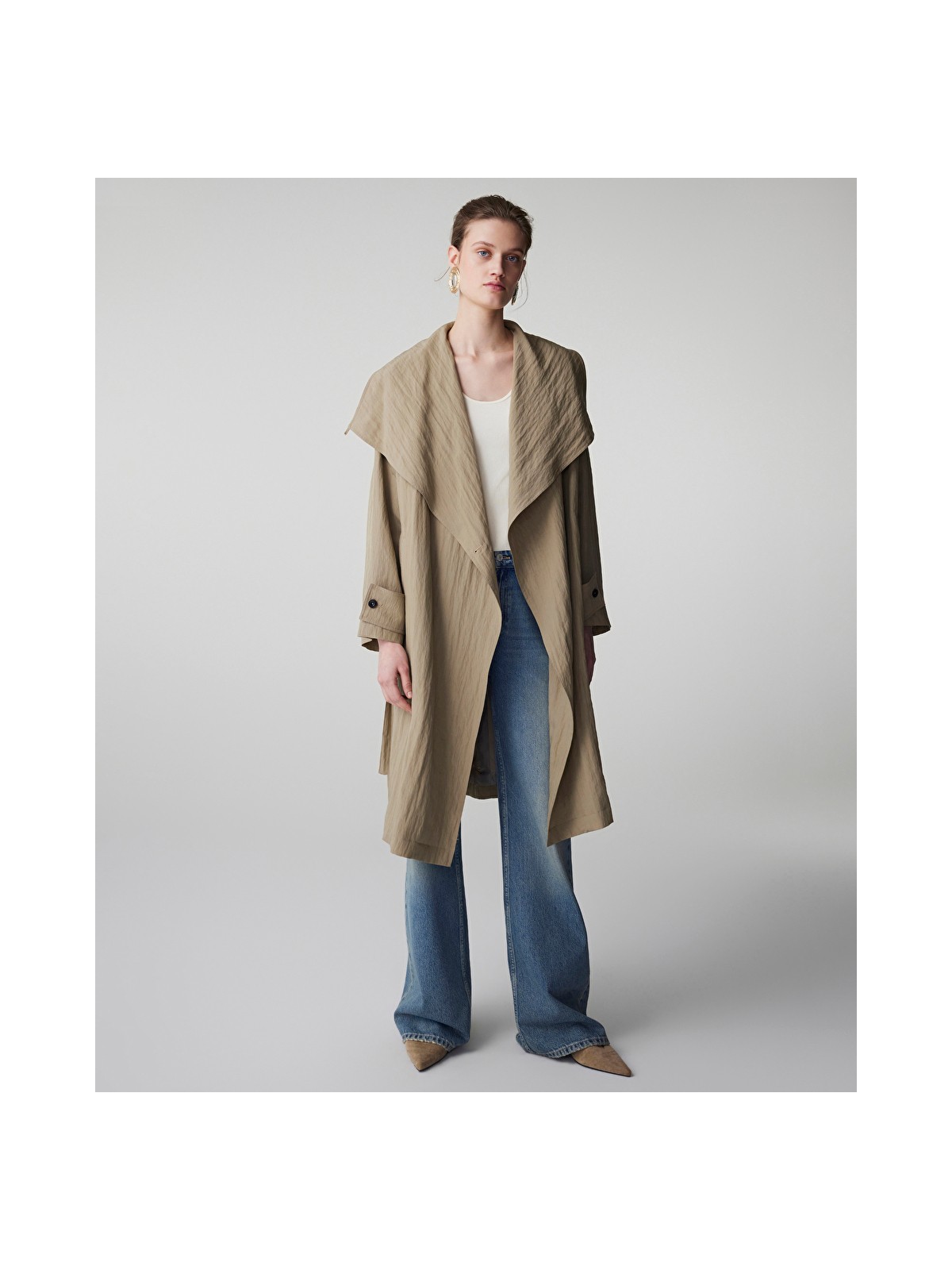 İpekyol Kuşaklı Teknik Kumaş Pardösü IS1260011023074 - Görsel 3