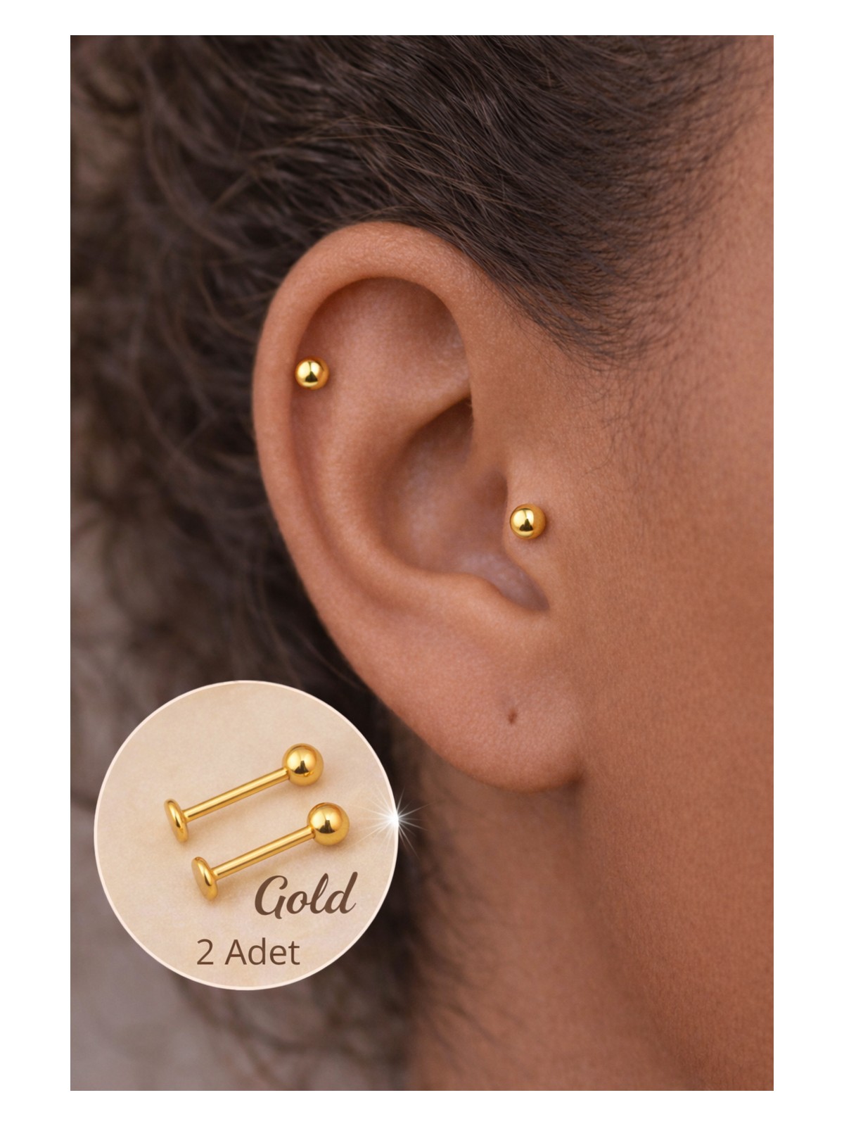 Sacce Scarves & Accessories 316L Cerrahi Çelik Top Piercing – Kulak, Tragus, Helix, Dudak, Burun & Dil Uyumlu (2 Adet) - Görsel 4