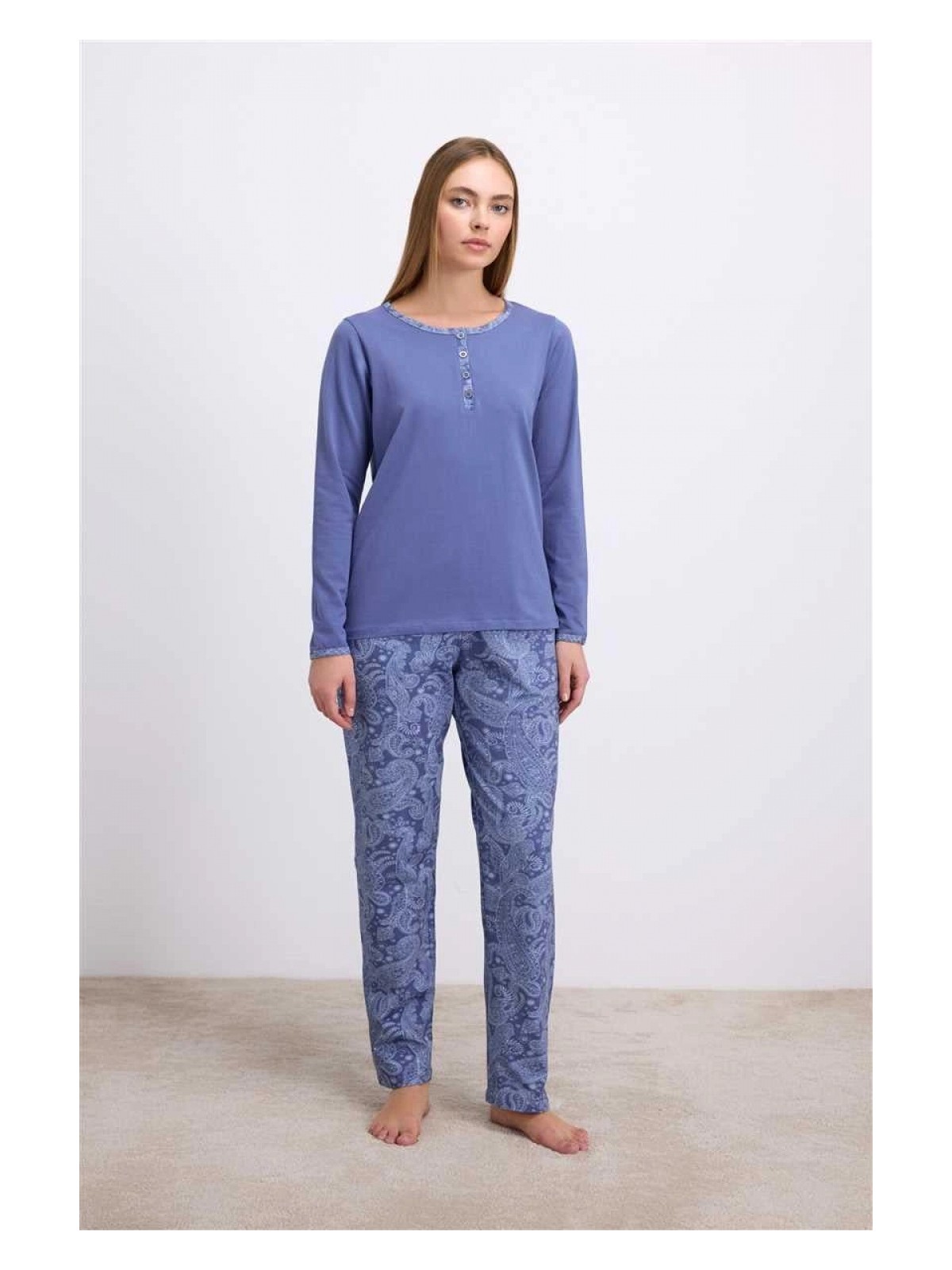 Marsilyan %95 Pamuklu Uzun Kollu T-Shirt ve Desenli Pantolon Pijama Takımı