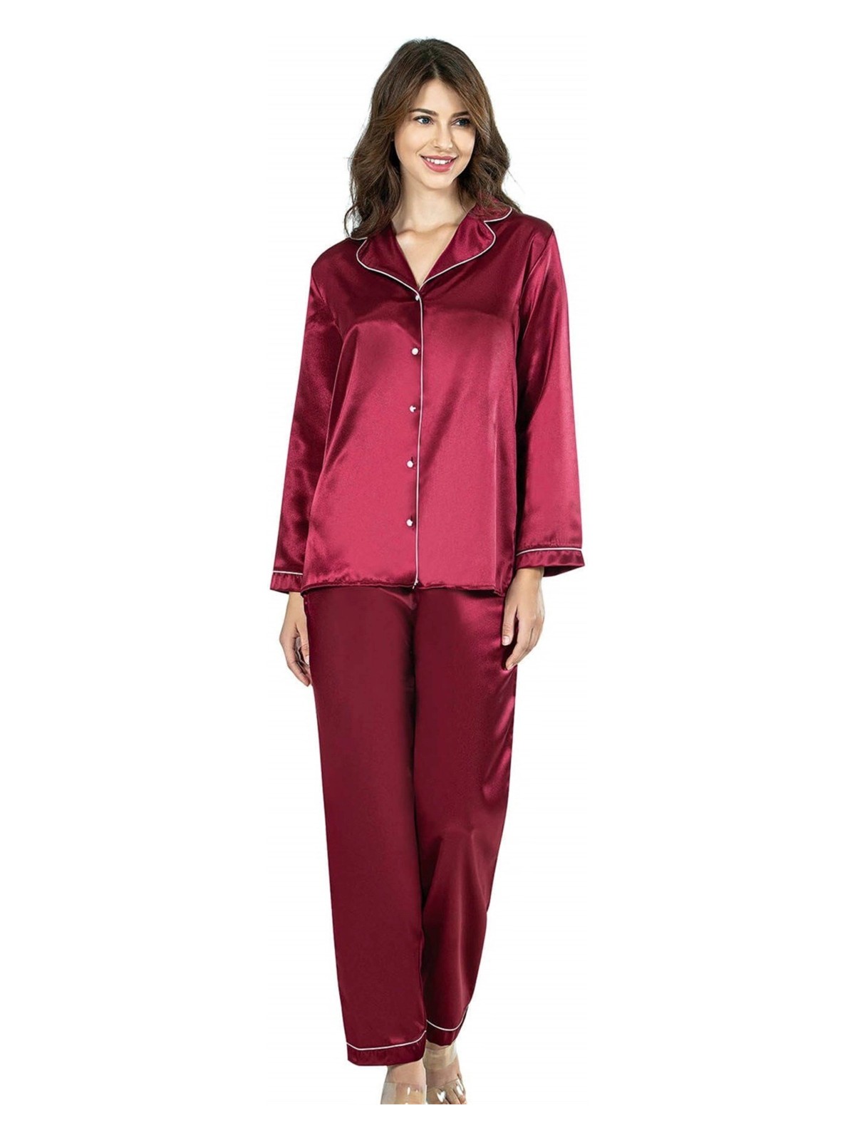 Herşeytrend Litae Bordo Ikili Saten Gecelik Pijama Takımı 7647