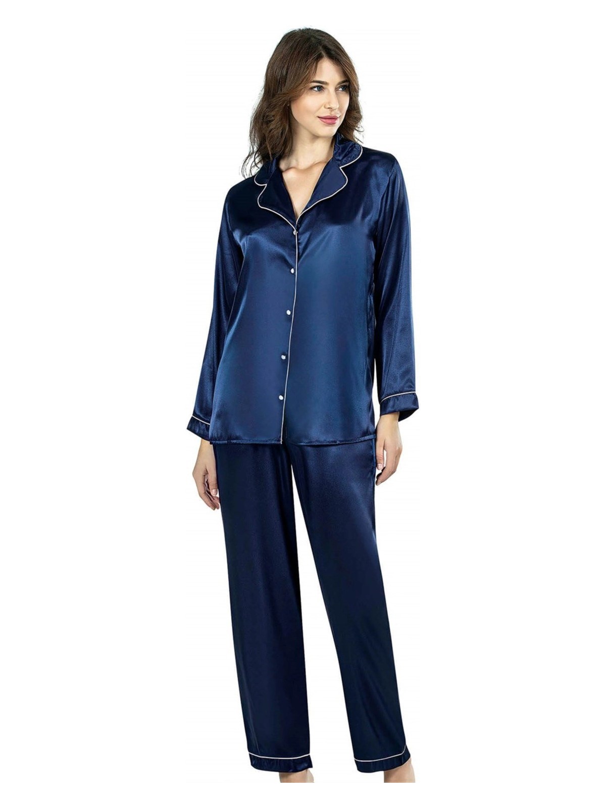 Herşeytrend Litae Lacivert Ikili Saten Gecelik Pijama Takımı 7647