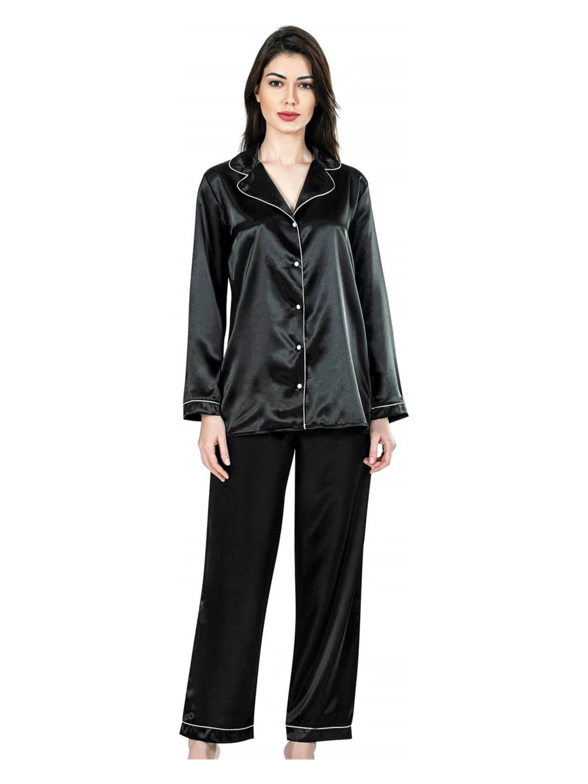 Herşeytrend Litae Siyah Ikili Saten Gecelik Pijama Takımı 7647