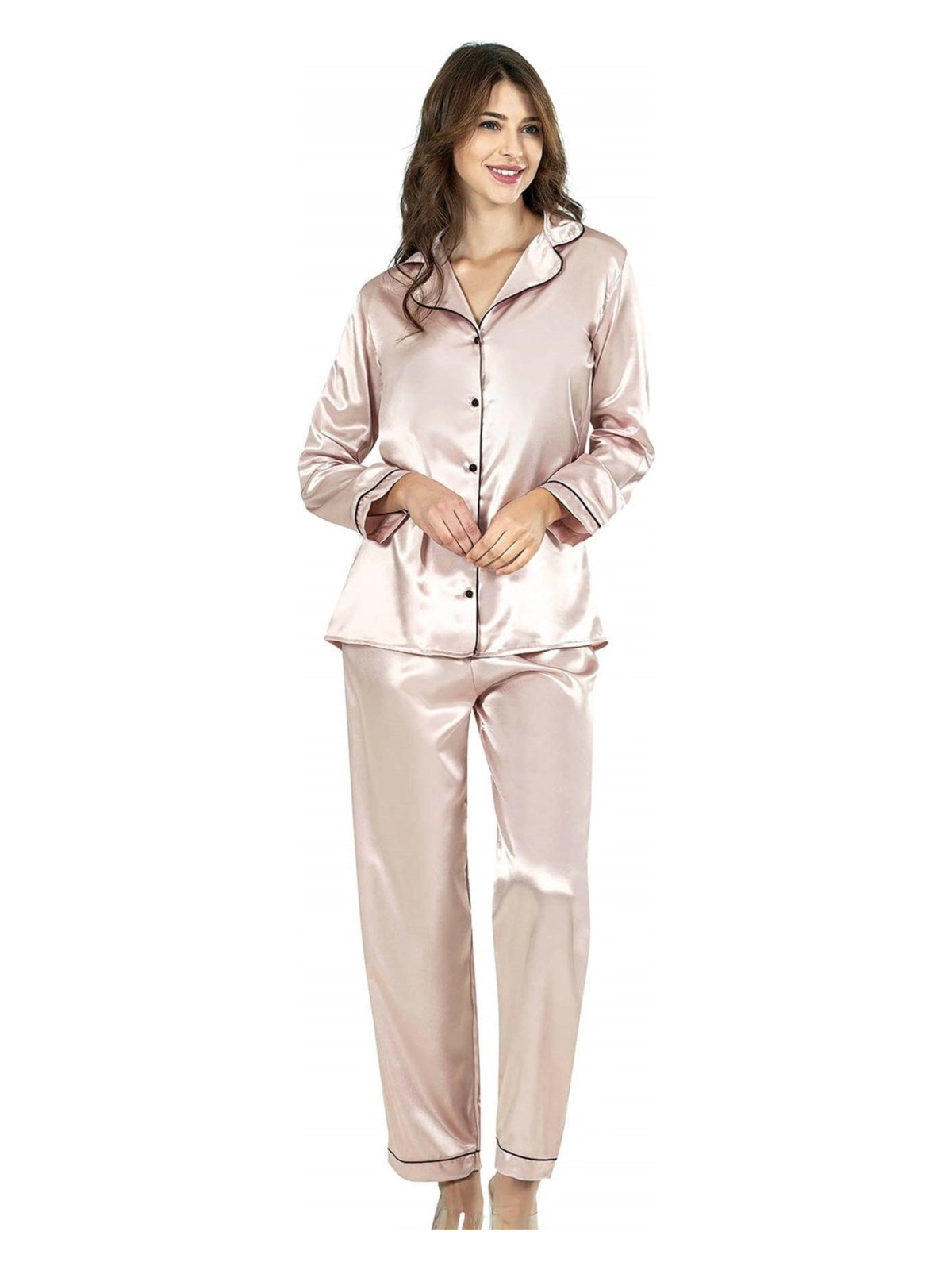 Herşeytrend Litae Pudra Ikili Saten Gecelik Pijama Takımı 7647