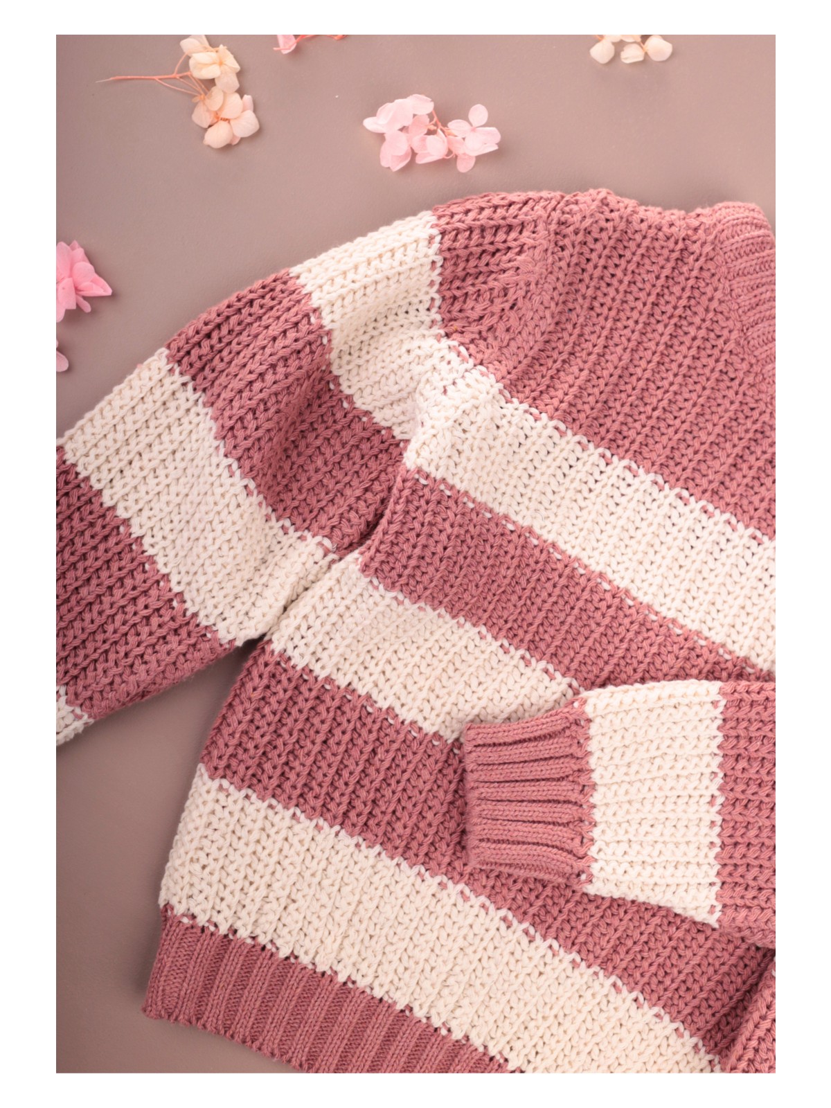 Cigit Selanik Çizgili Triko Kazak 2-8 Yaş Gül Kurusu