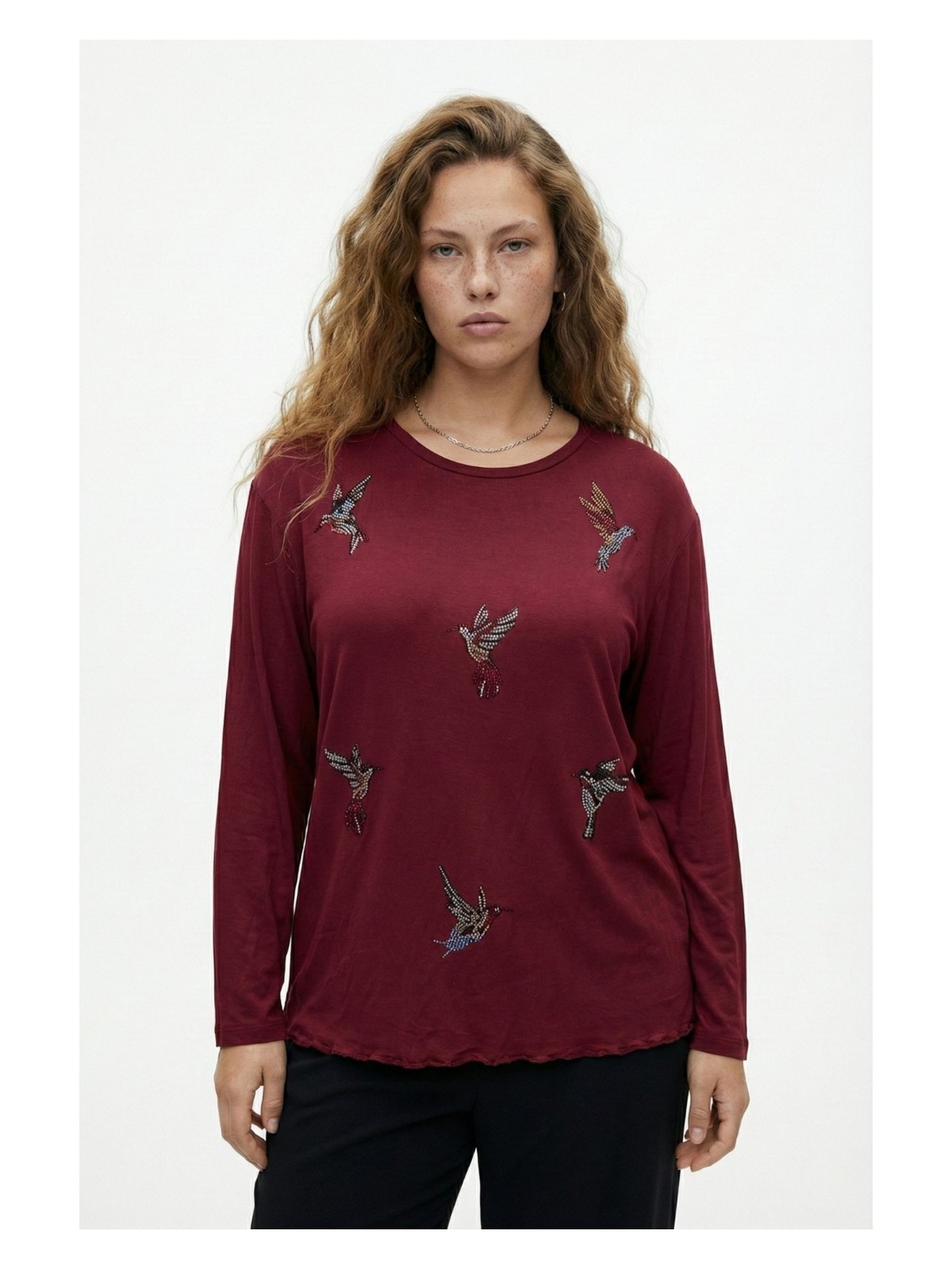 Şuranur Bambu Viskon Kadın Parlak Taş Baskılı Bluz