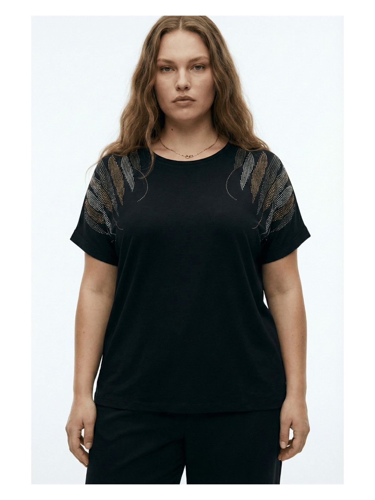 Şuranur Bambu Viskon Kadın Parlak Taş Baskılı Yarasa Kol Bluz