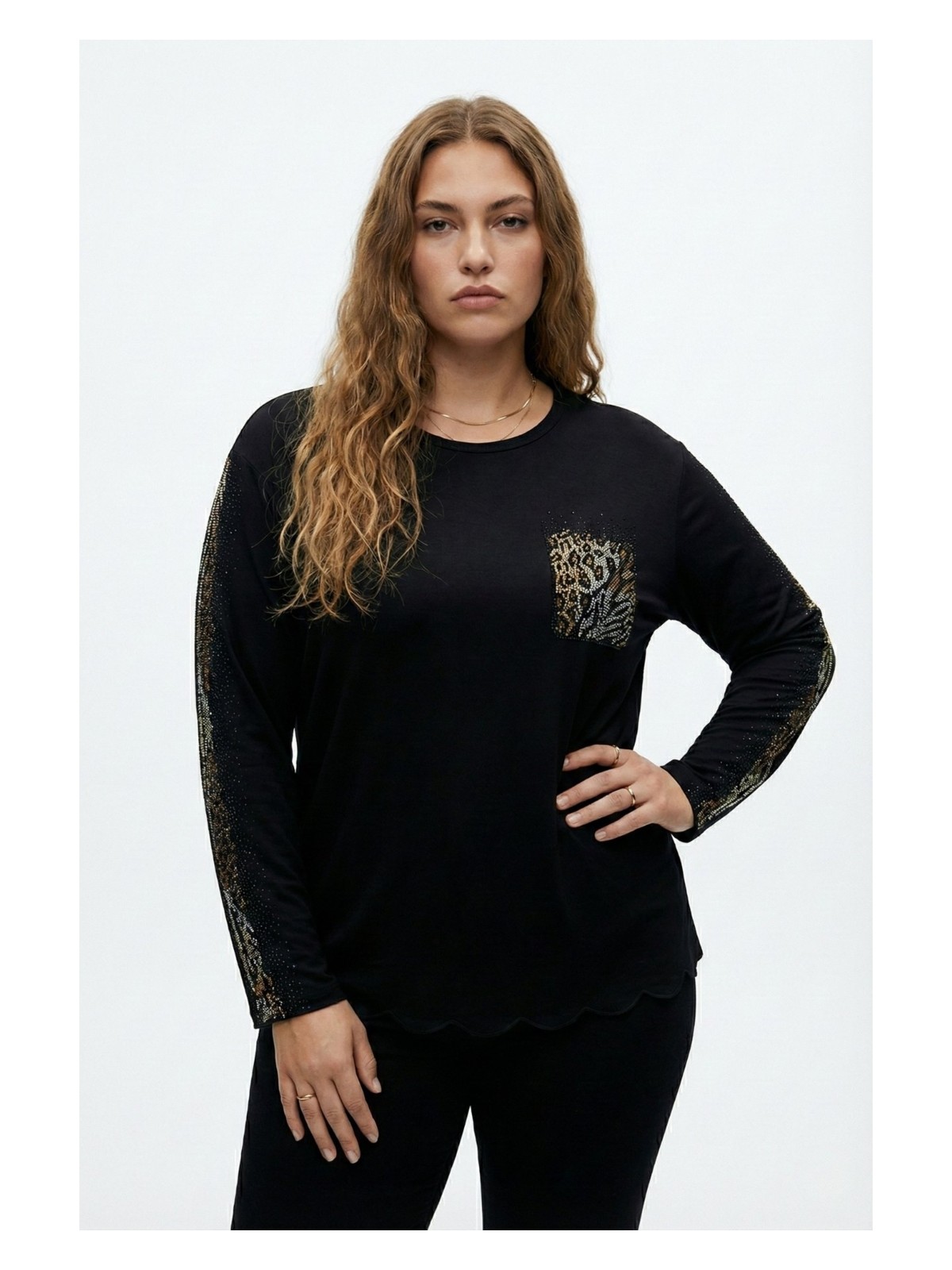 Şuranur Bambu Viskon Kadın Parlak Taş Baskılı Bluz - Görsel 4