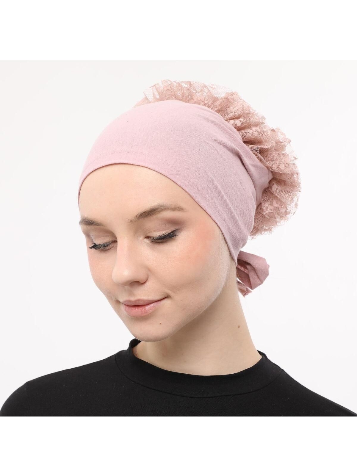 Sensu Önü Dikişli Arkadan Bağlamalı Topuz Dantelli Fırfırlı Tesettür Iç Bone - Görsel 5