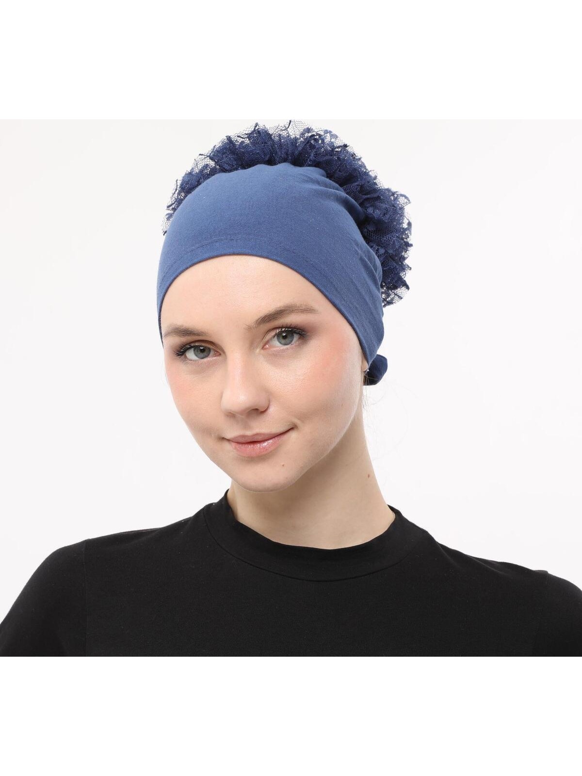 Sensu Önü Dikişli Arkadan Bağlamalı Topuz Dantelli Fırfırlı Tesettür Iç Bone - Görsel 9