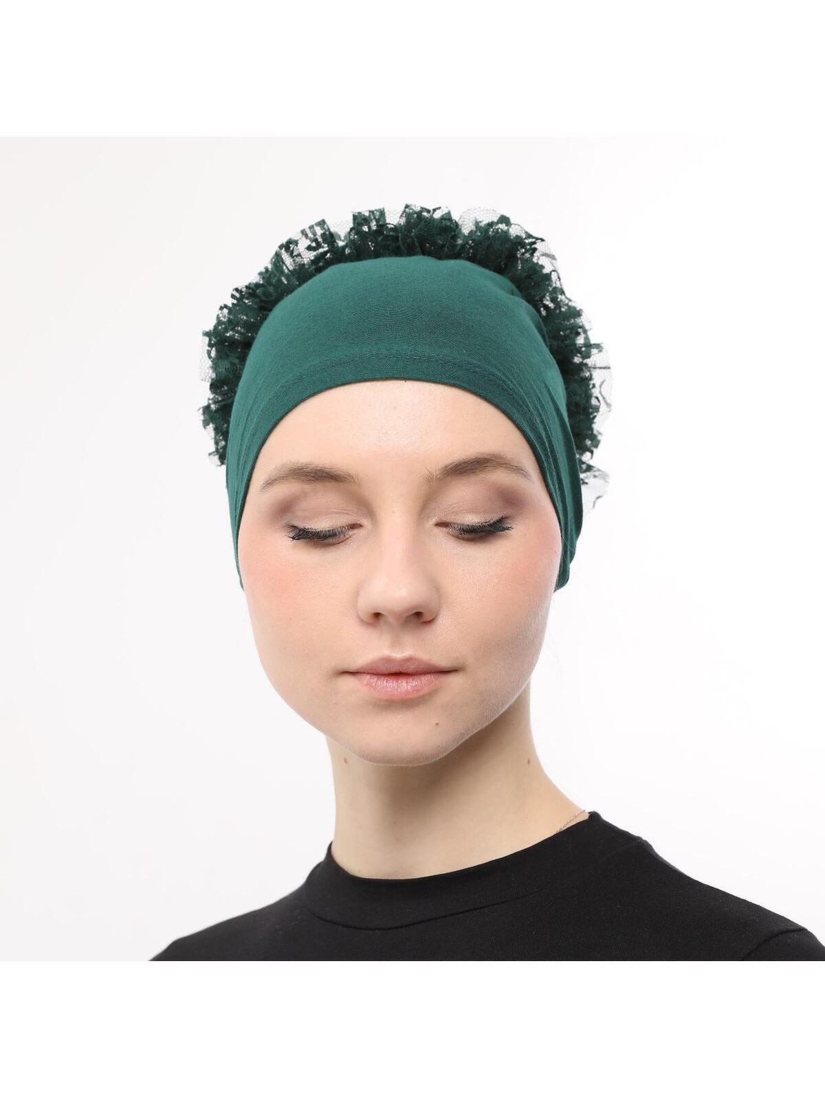 Sensu Önü Dikişli Arkadan Bağlamalı Topuz Dantelli Fırfırlı Tesettür Iç Bone - Görsel 10