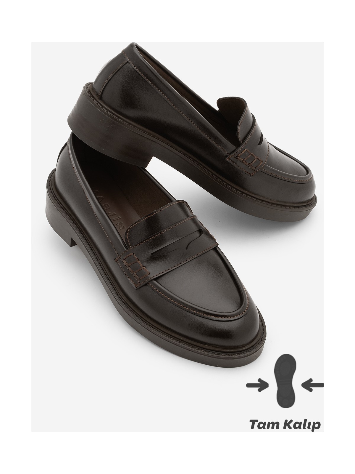 Marjin Kadın Loafer Günlük Klasik Ayakkabı Casual Makosen Fonle Kahve Süet - Görsel 5