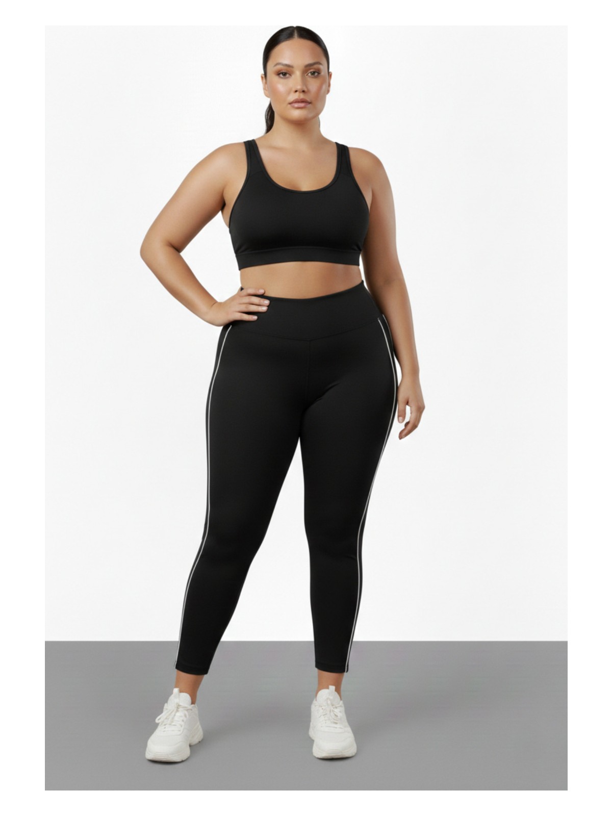 Soft & Basic Softandbasic Kadın Dalgıc Kumaş Yanları Şeritli Geniş Paça Battal Büyük Beden Tayt 2xl-3xl-4xl-5xl-6xl