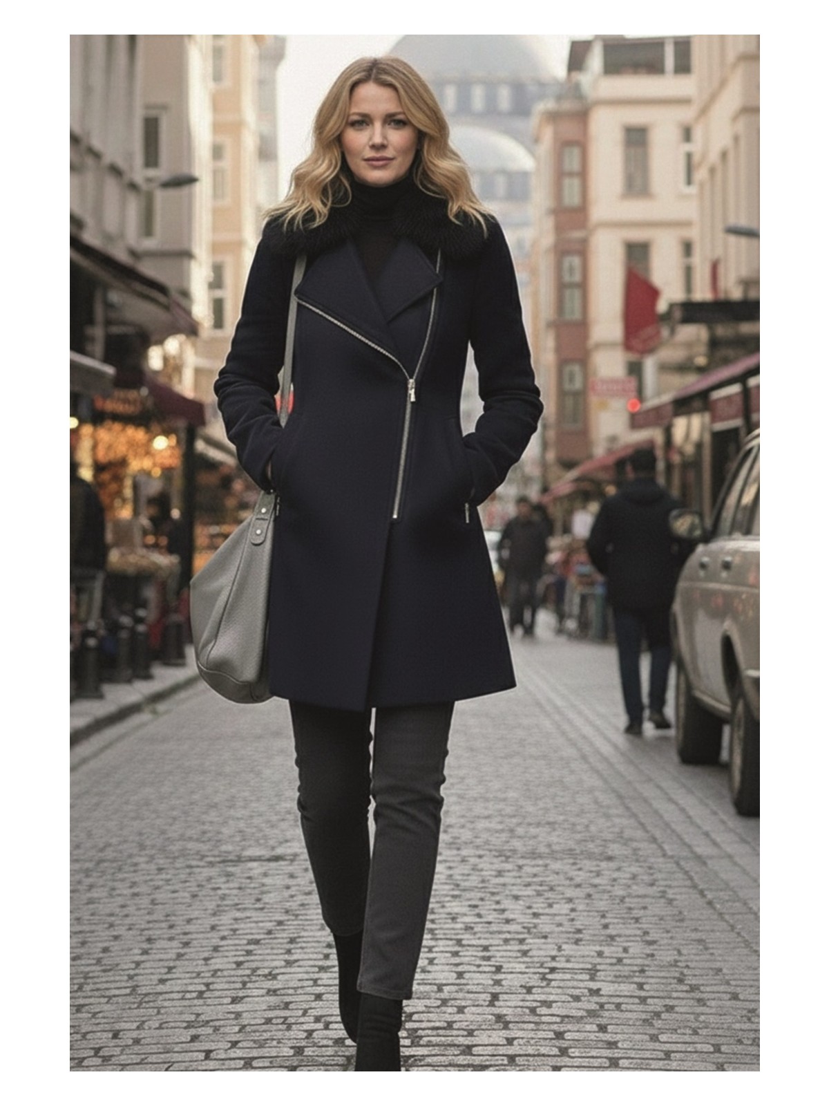 Kürk Yaka Kışlık Kaşe Kaban