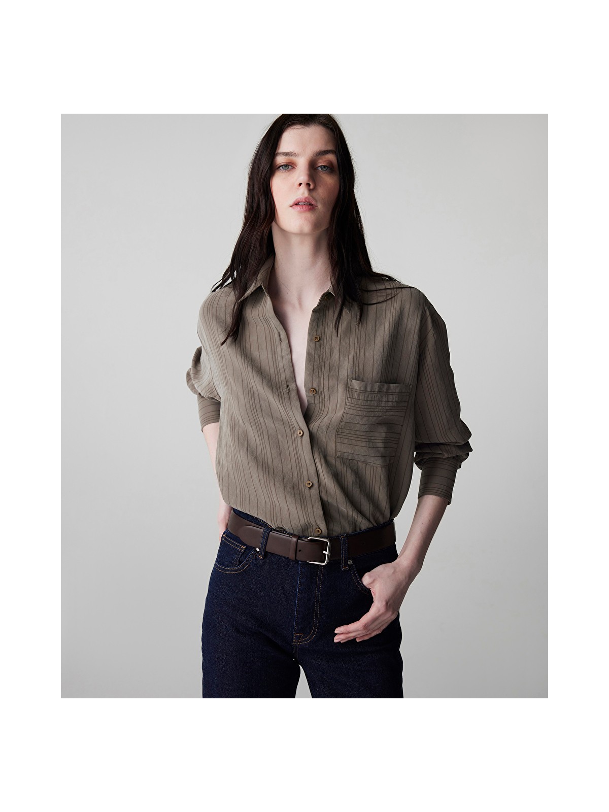 İpekyol Çizgi jakarlı gömlek IS1260025157022