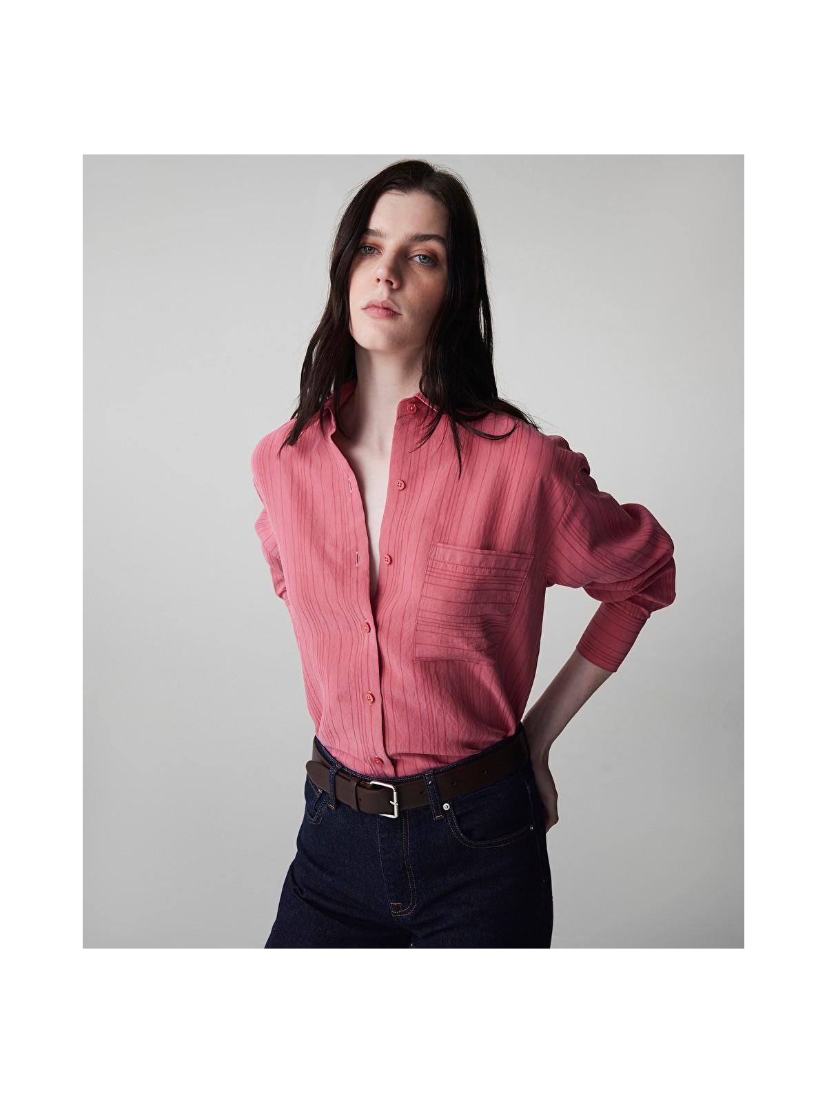 İpekyol Çizgi jakarlı gömlek IS1260025157022 - Görsel 5