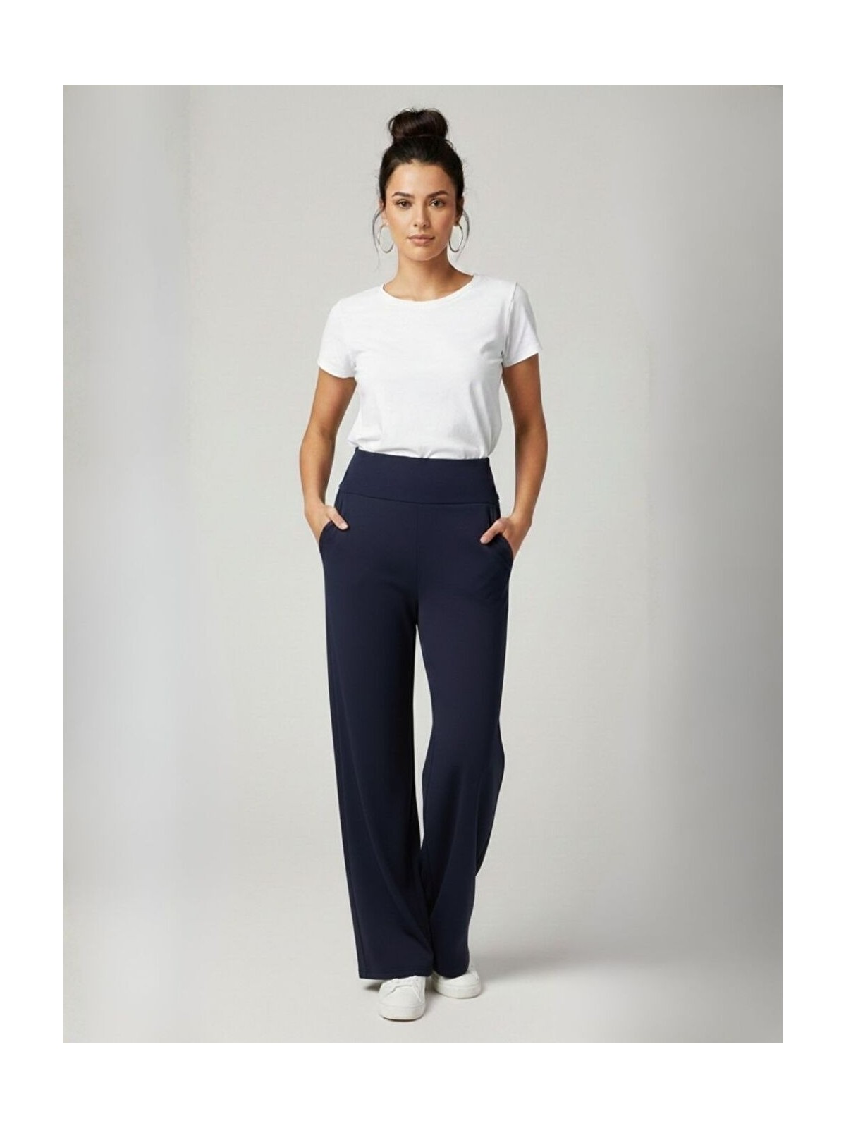 Trendseninle Kadın Bej Beli Lastikli Detaylı Elastanlı Palazzo Yüksek Bel Pantolon - Görsel 5