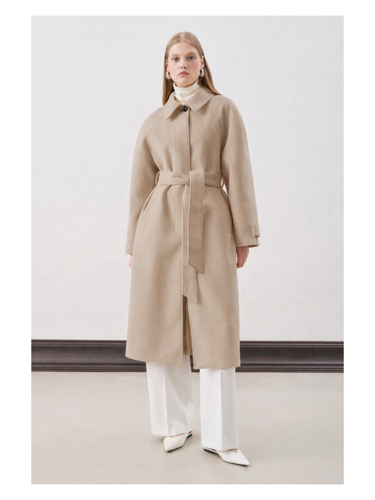 Manuka Premıum Kaşe Uzun Kaban Bej