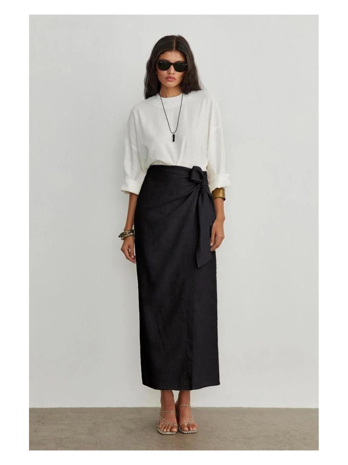 Nuvin Kadın Yandan Bağlamalı Içi Astarlı Keten Karışımlı Etek