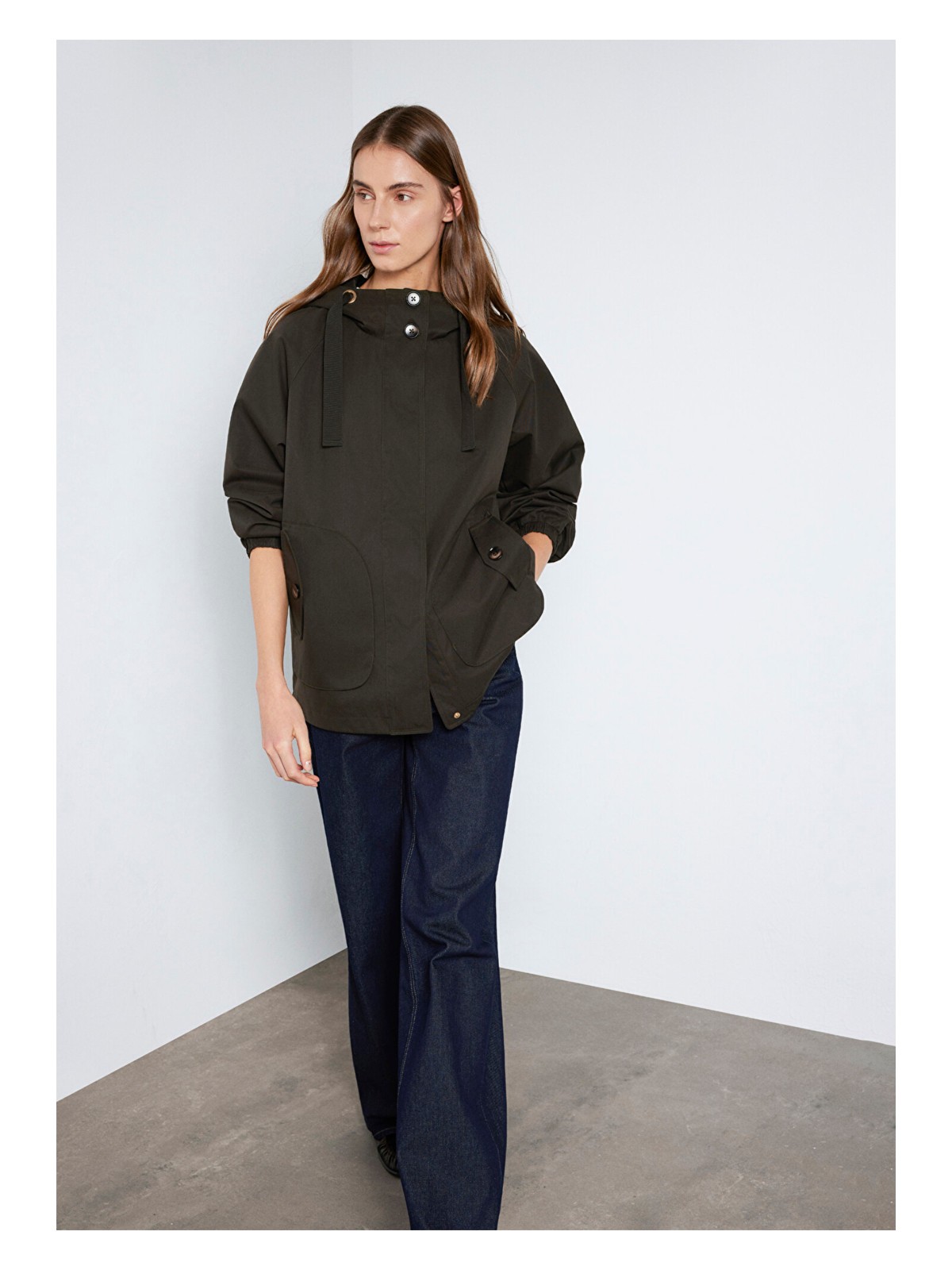 Mavi Kapüşonlu Haki Ceket 1110014-90707