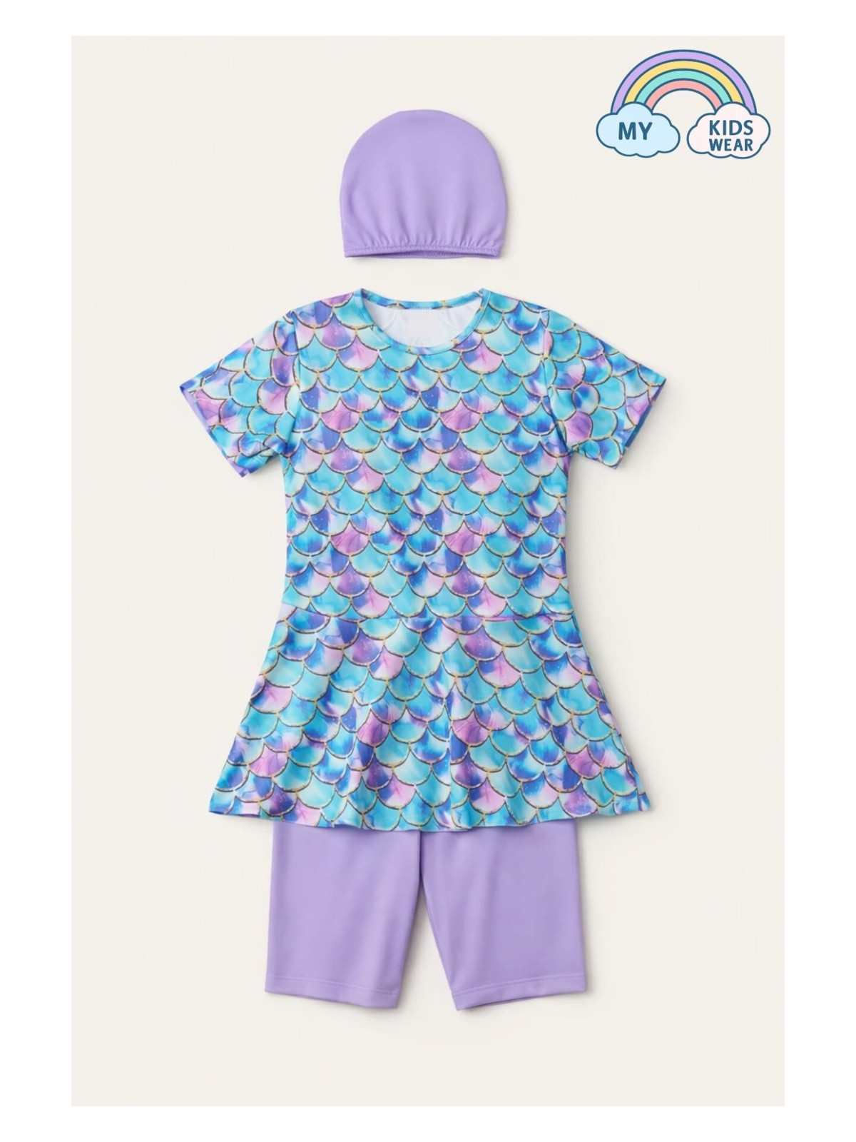 My Kids Wear Kız Çocuk Desenli Şortlu Bone’li Mayo Takımı 12574