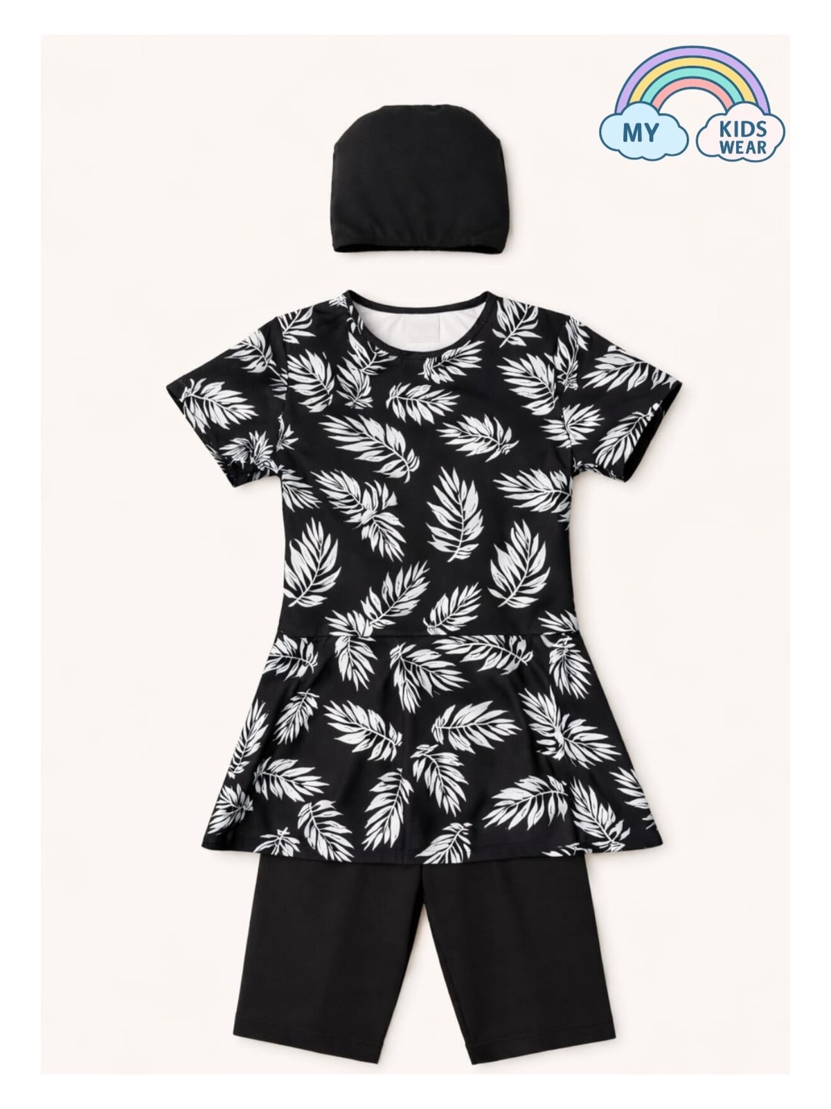 My Kids Wear Kız Çocuk Desenli Şortlu Bone’li Mayo Takımı 12574 - Görsel 3