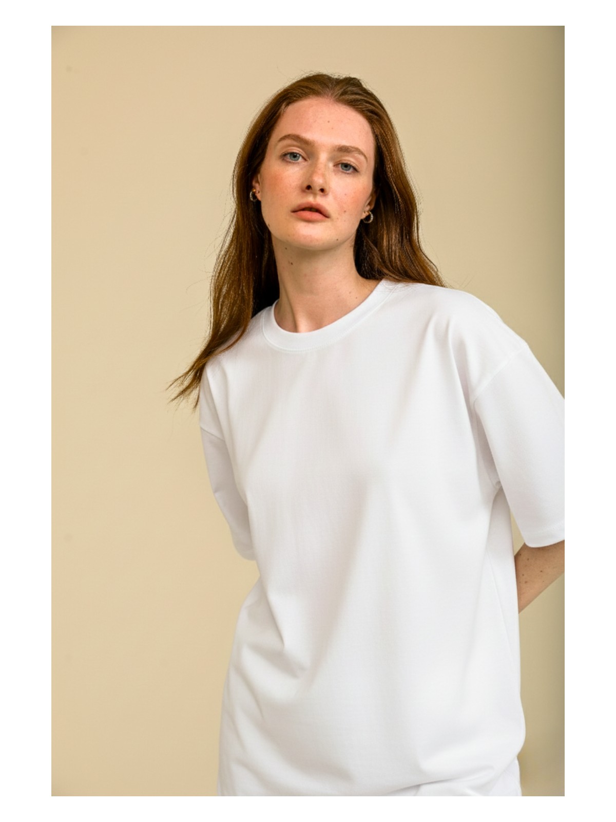 Guaraz Kadın Kırmızı Oversize Bisiklet Yaka %100 Pamuk Düz Basic Yazlık T-Shirt - Görsel 10