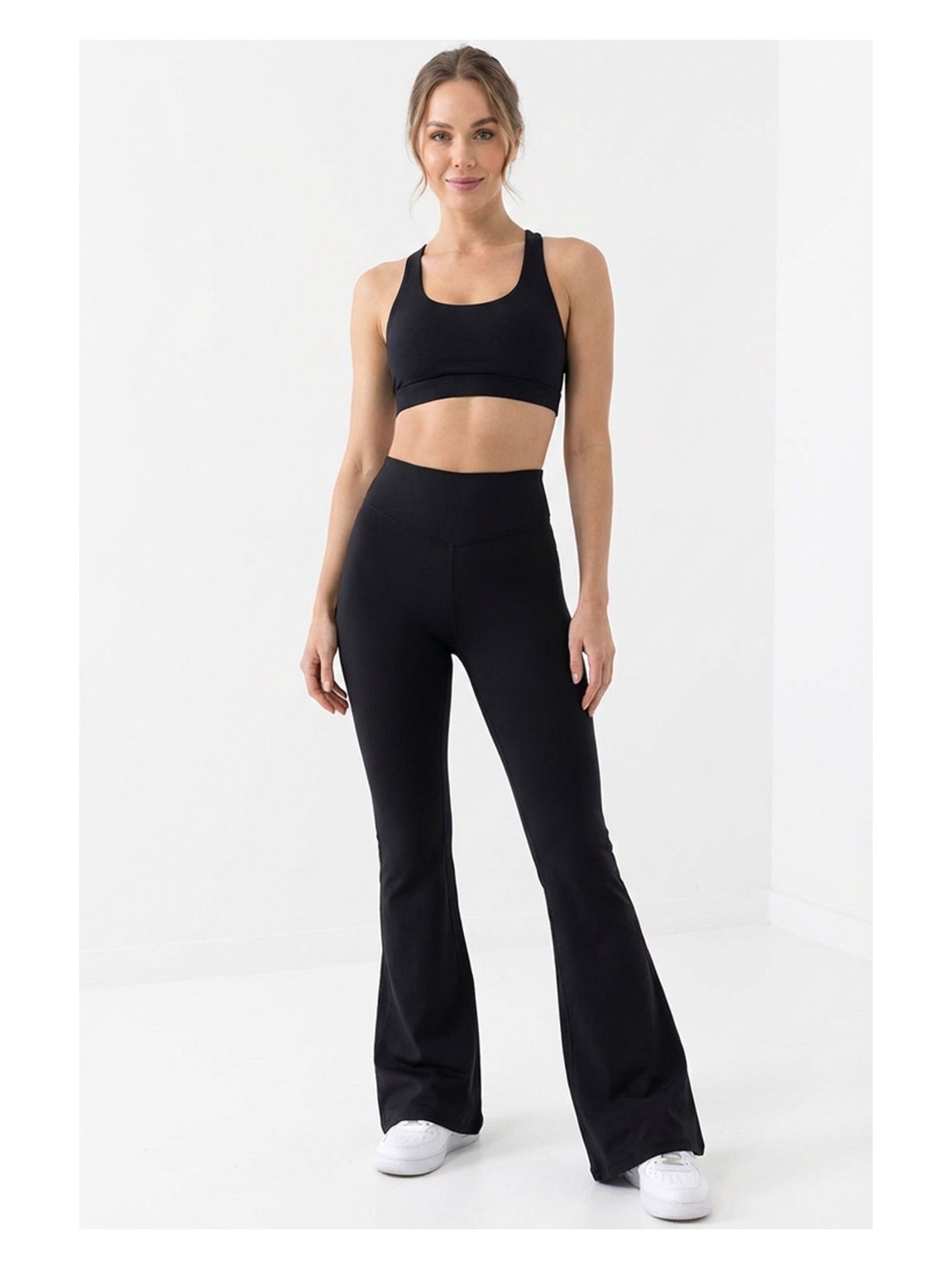 Onlio Giyim Ispanyol Paça Yüksek Bel, Toparlayıcı Esnek Iç Göstermez Kadın Tayt Siyah