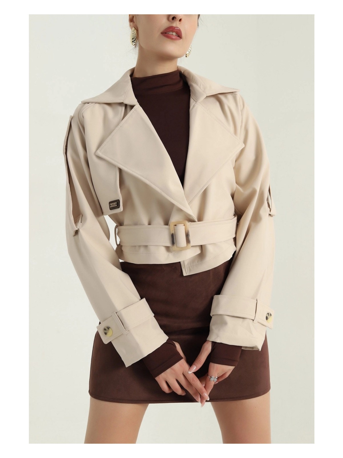 DESIGN AND ME Bayan Kısa Krop Trençkot - Görsel 4