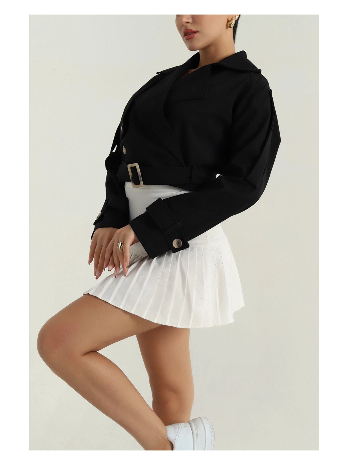 DESIGN AND ME Bayan Kısa Krop Trençkot - Görsel 5