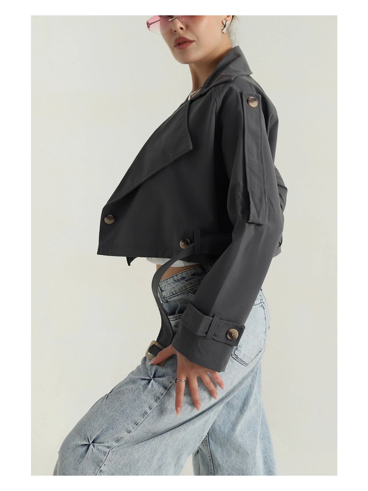 DESIGN AND ME Bayan Kısa Krop Trençkot