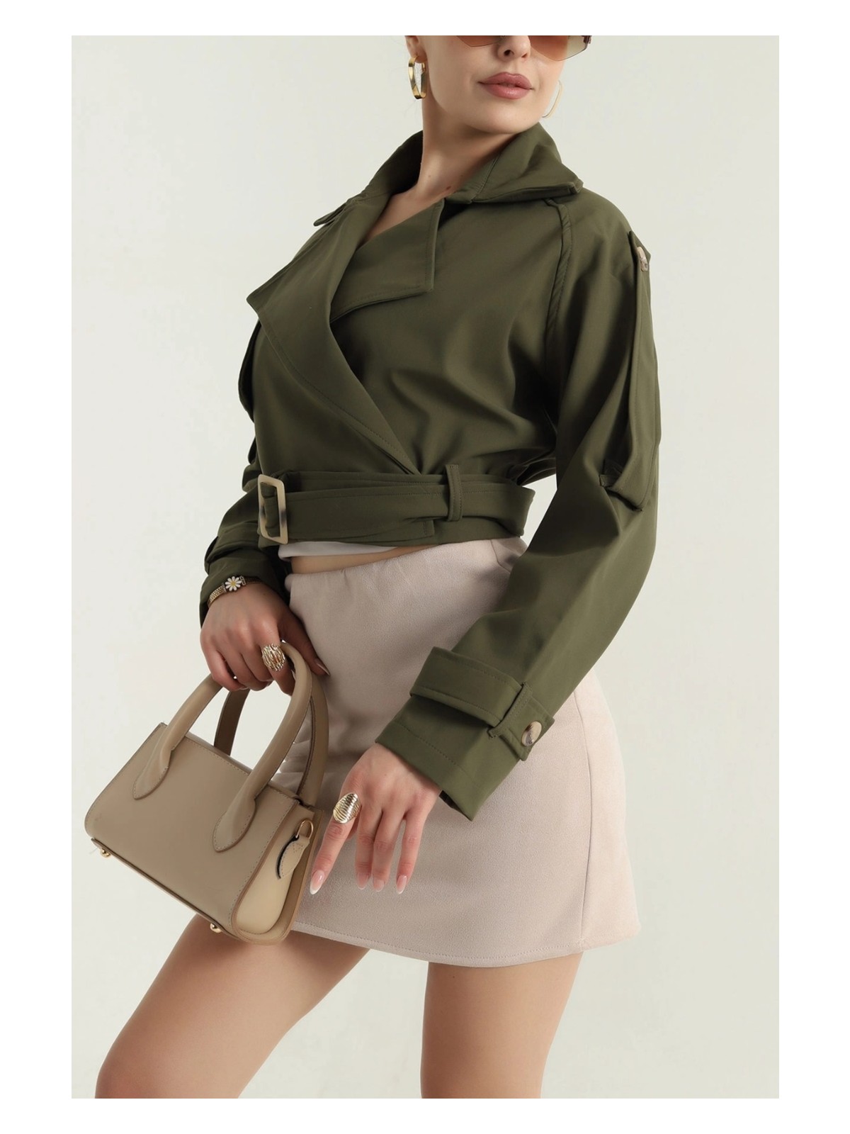 DESIGN AND ME Bayan Kısa Krop Trençkot - Görsel 3