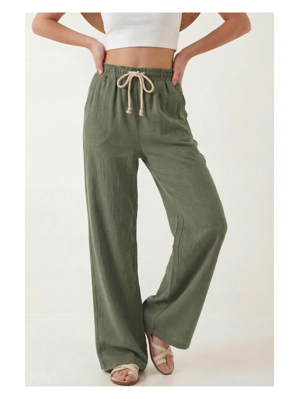 Veleno Kadın Palazzo Pantolon Müslin Siyah Geniş Paça Yüksek Bel - Görsel 3