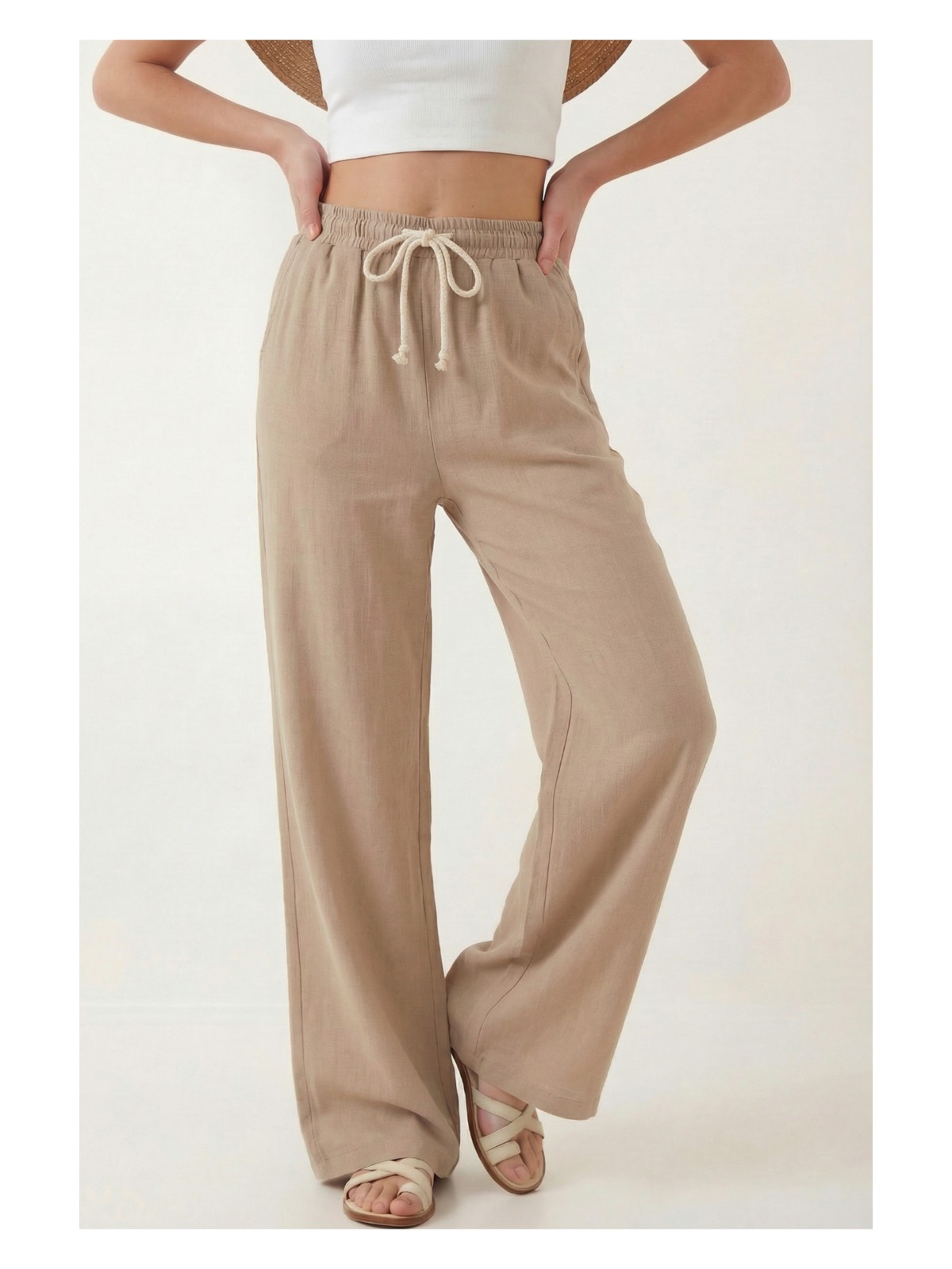 Veleno Kadın Palazzo Pantolon Müslin Siyah Geniş Paça Yüksek Bel - Görsel 9