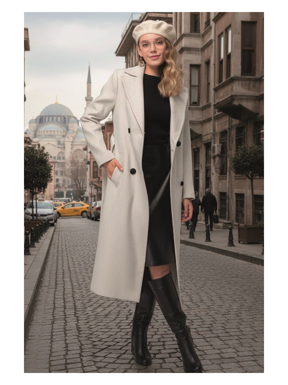 Barbora Ekru Kaşe Kadın Kaban