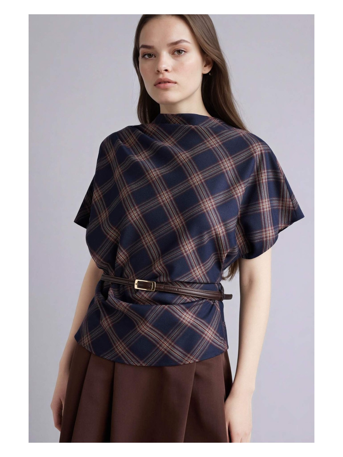 DeFacto Fitted Dik Yaka Kareli Flanel Kısa Kollu Bluz G6794AX25WN