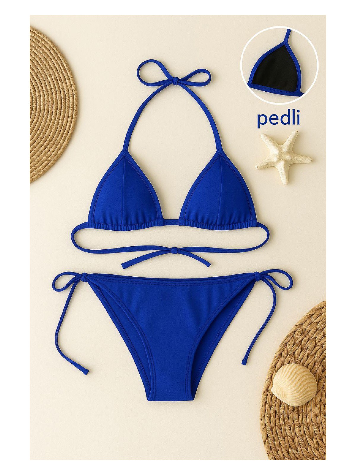 İlk El Grup Ieg™ Kadın Mavi Yandan ve Boyundan Bağlamalı Bikini Mayo Takımı