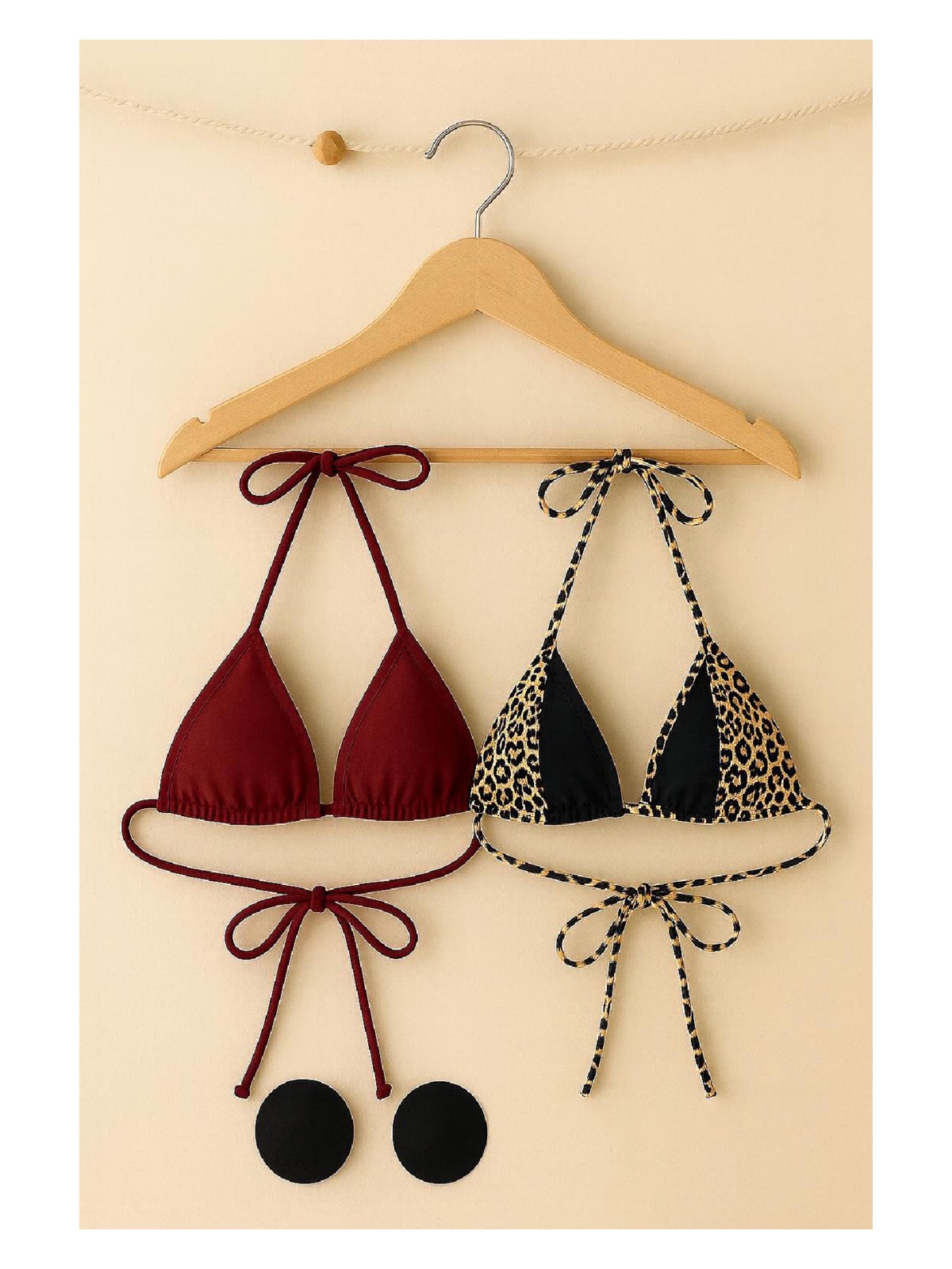 İlk El Grup Ieg™ Kadın Leopar Desenli ve Bordo Minimal Kesim Üçgen Bikini Üstü