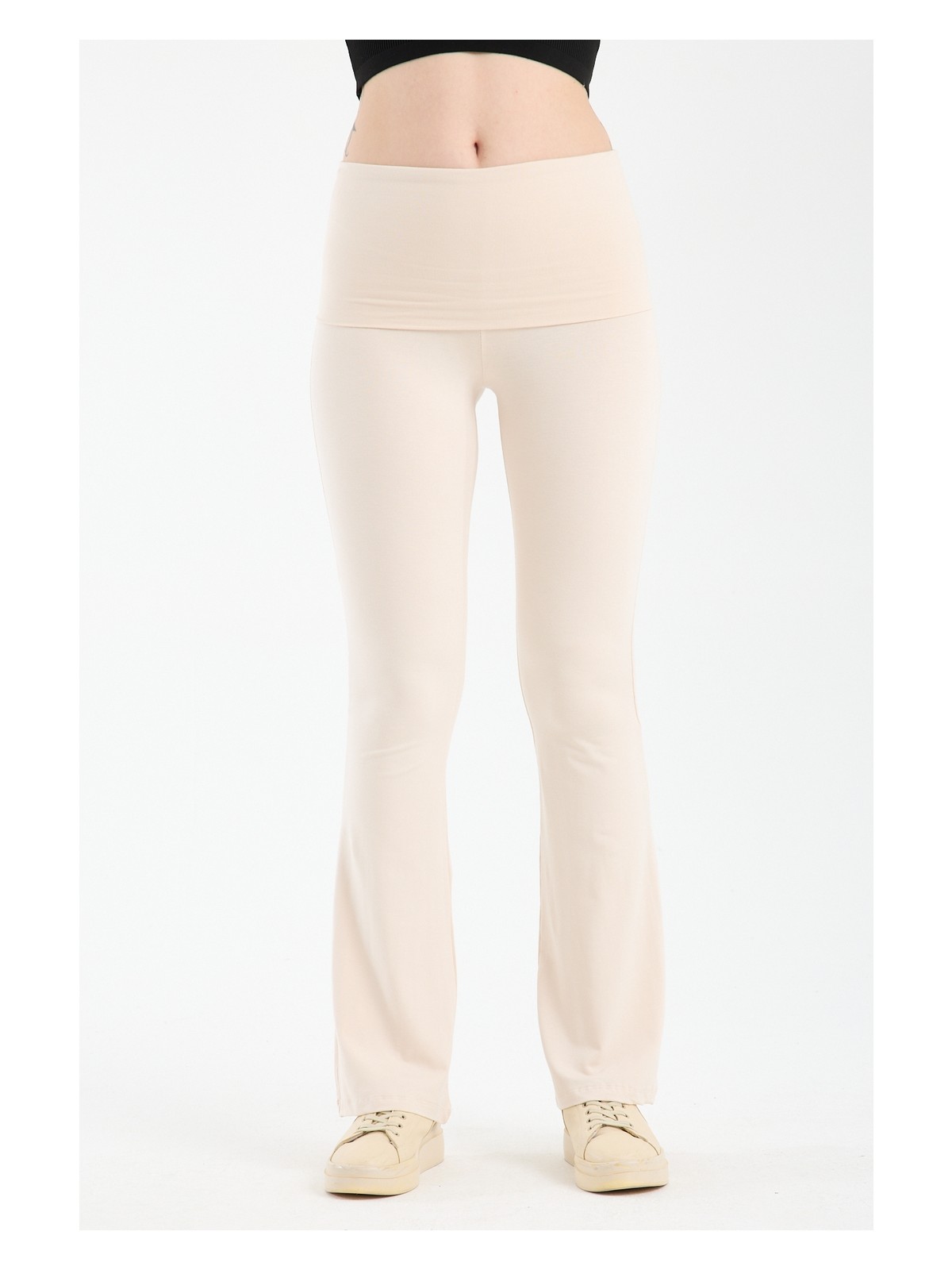 Hdm Kadın Beli Katlamalı Siyah Ispanyol Paça Tayt - H5989 - Görsel 3