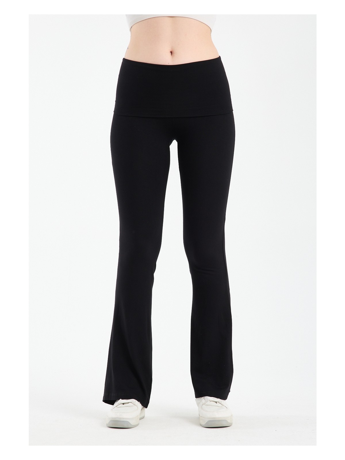 Hdm Kadın Beli Katlamalı Siyah Ispanyol Paça Tayt - H5989