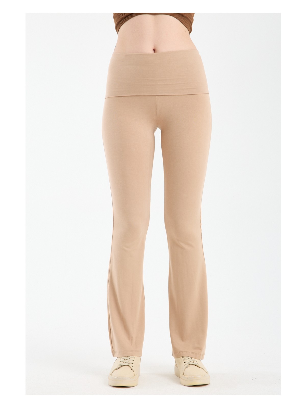 Hdm Kadın Beli Katlamalı Siyah Ispanyol Paça Tayt - H5989 - Görsel 5