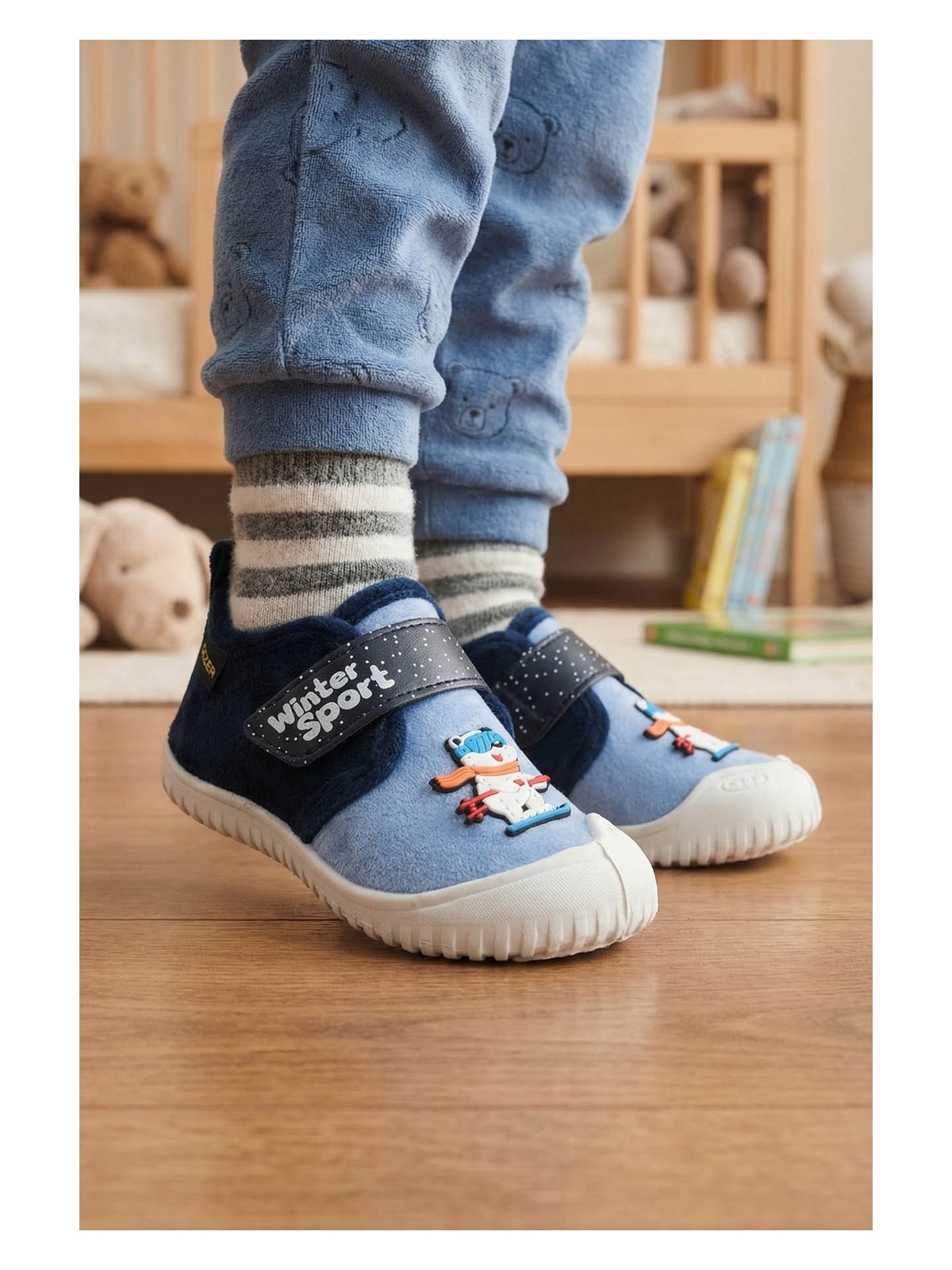 Gezer Erkek Çocuk Kışlık PVC Rahat Taban Tek Cırt Cırtlı Ayarlanabilir Kemer Ev Okul Kreş Panduf Ayakkabı